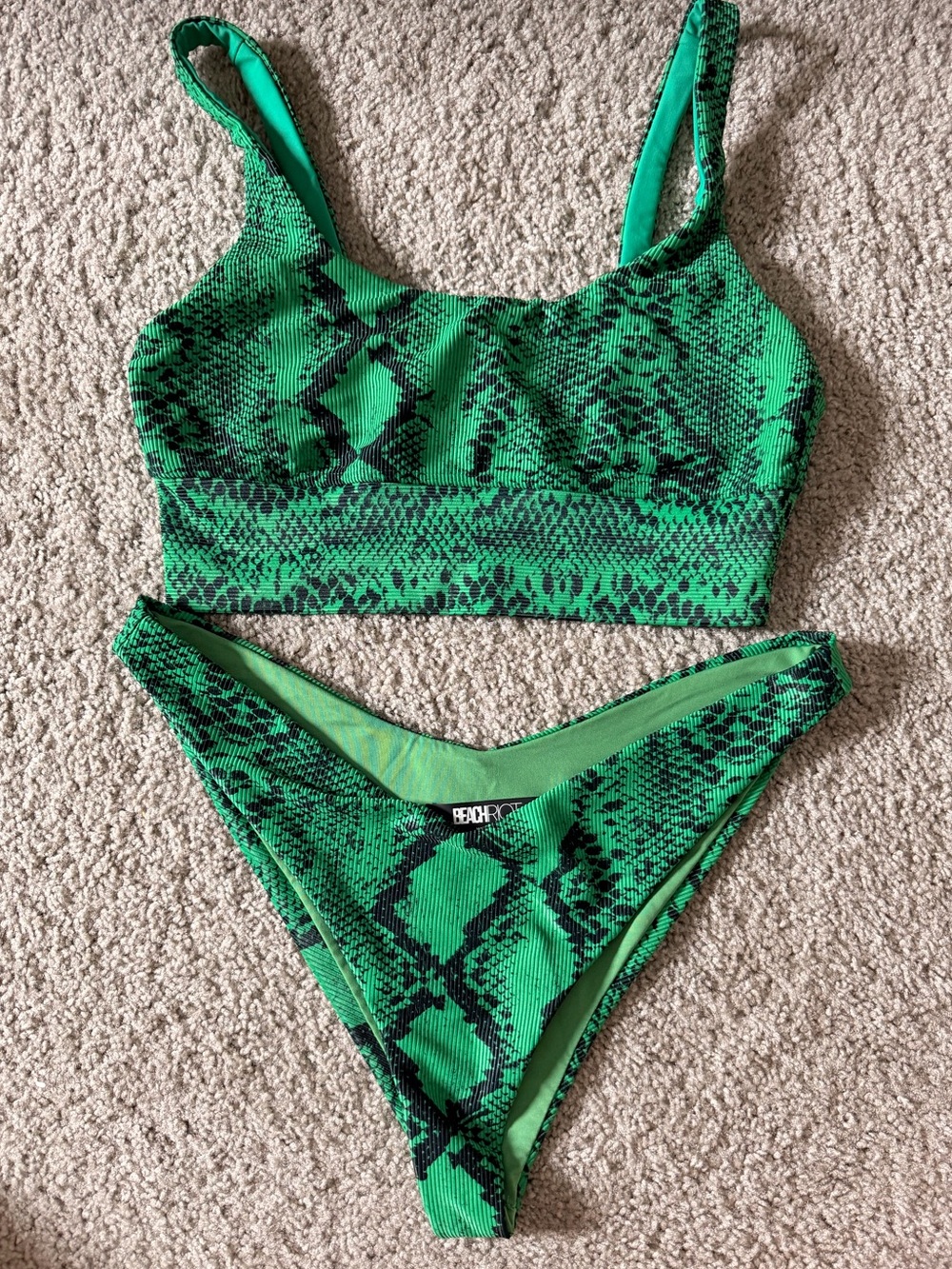 Beach Riot Green Snake-Print Bikini